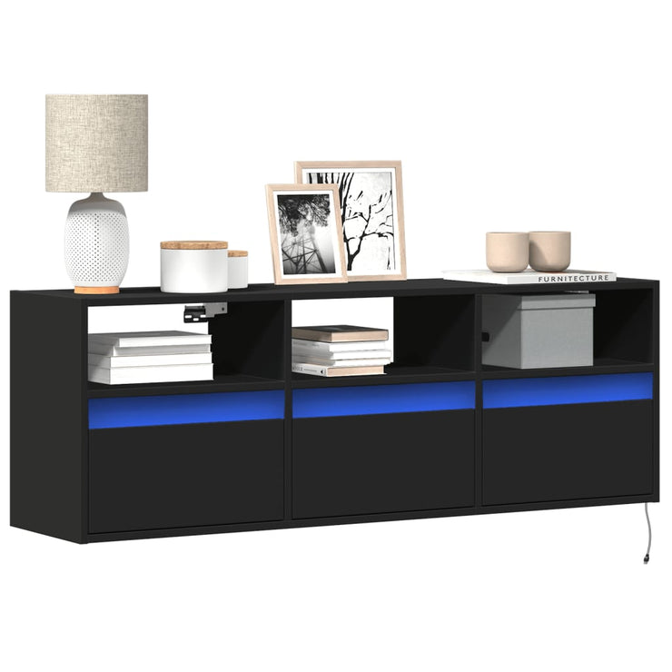TV Wall Cabinet with LED Lights Black 130x31x45 cm