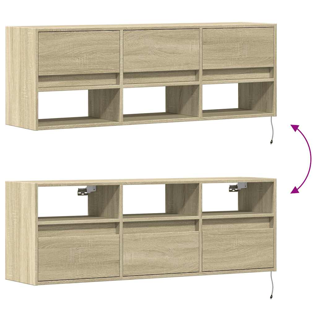 TV Wall Cabinet with LED Lights Sonoma Oak 130x31x45 cm