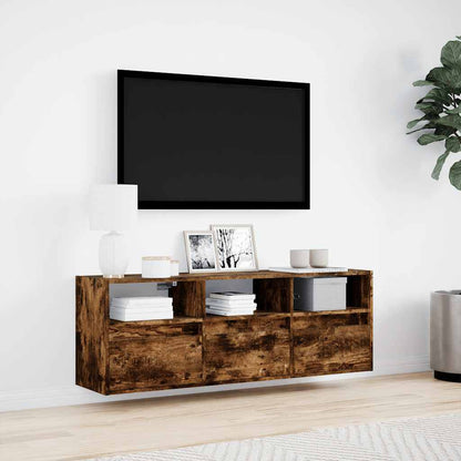 TV Wall Cabinet with LED Lights Smoked Oak 130x31x45 cm