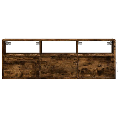 TV Wall Cabinet with LED Lights Smoked Oak 130x31x45 cm