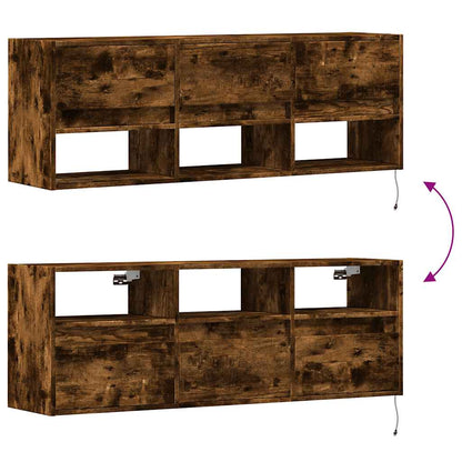 TV Wall Cabinet with LED Lights Smoked Oak 130x31x45 cm