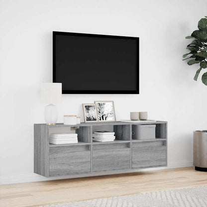 TV Wall Cabinet with LED Lights Grey Sonoma 130x31x45 cm