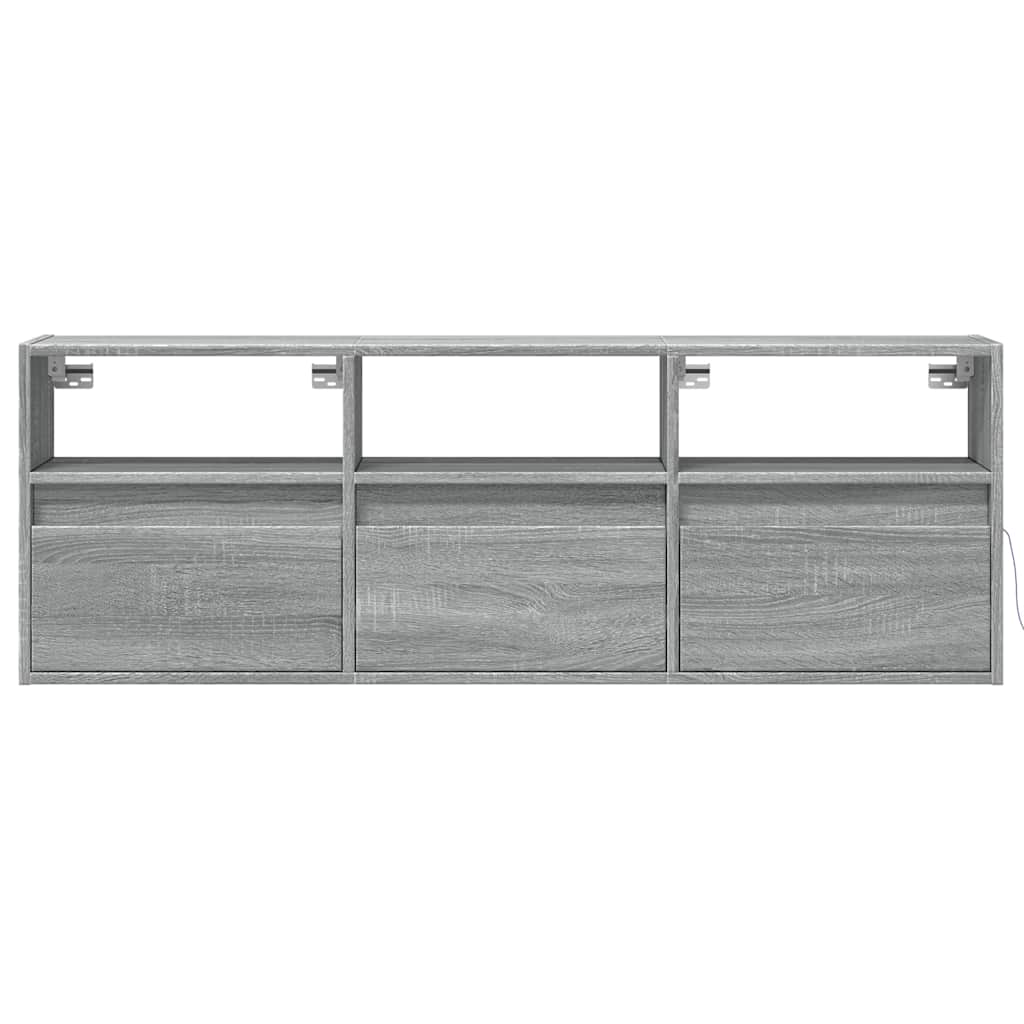 TV Wall Cabinet with LED Lights Grey Sonoma 130x31x45 cm