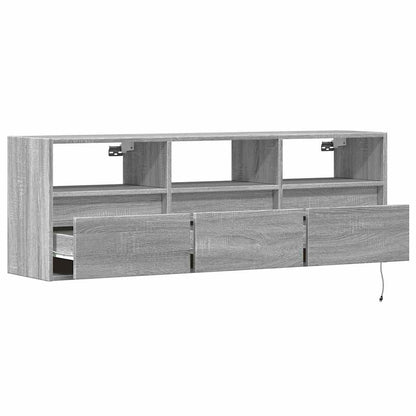 TV Wall Cabinet with LED Lights Grey Sonoma 130x31x45 cm