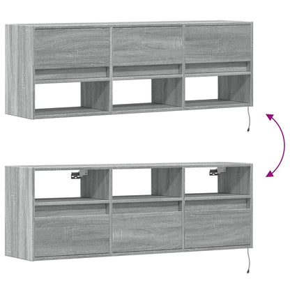TV Wall Cabinet with LED Lights Grey Sonoma 130x31x45 cm