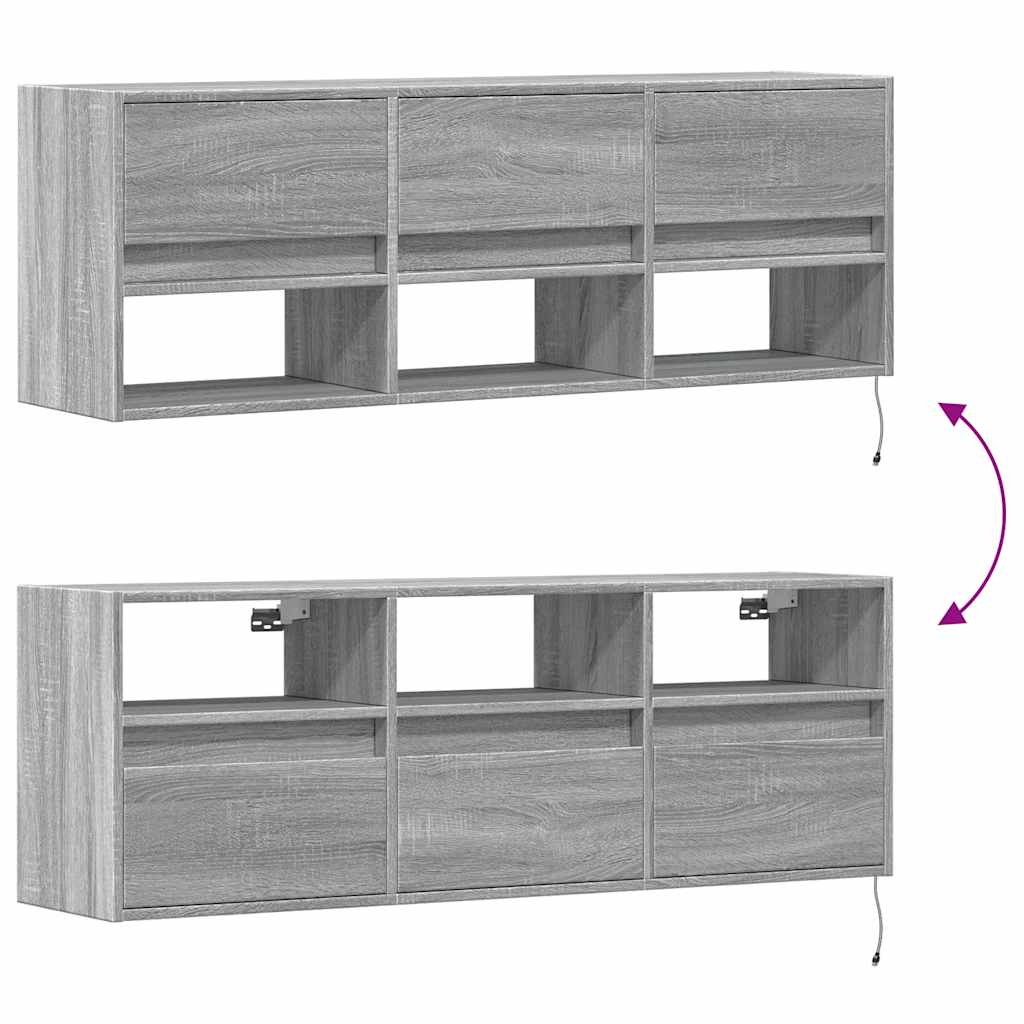 TV Wall Cabinet with LED Lights Grey Sonoma 130x31x45 cm