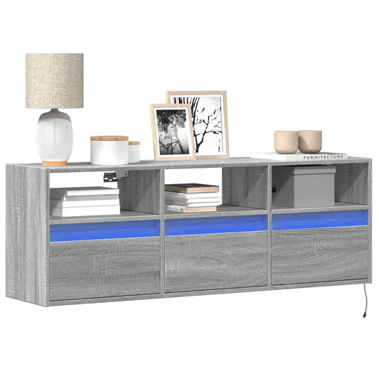 TV Wall Cabinet with LED Lights Grey Sonoma 130x31x45 cm