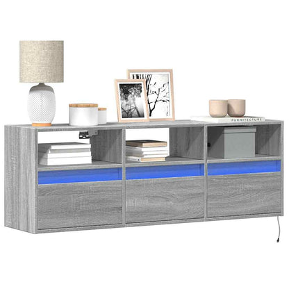 TV Wall Cabinet with LED Lights Grey Sonoma 130x31x45 cm