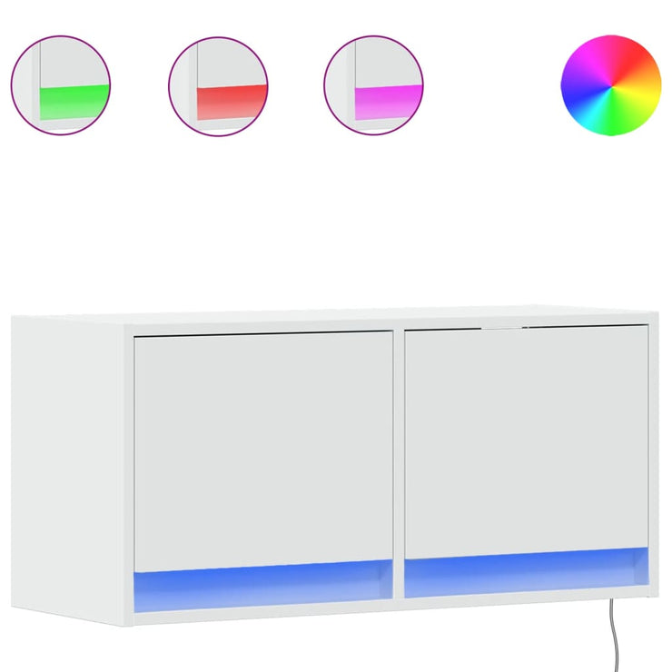 TV Wall Cabinet with LED Lights White 80x31x35 cm