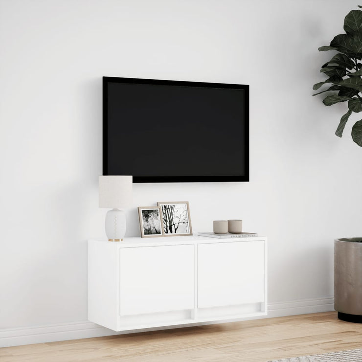 TV Wall Cabinet with LED Lights White 80x31x35 cm