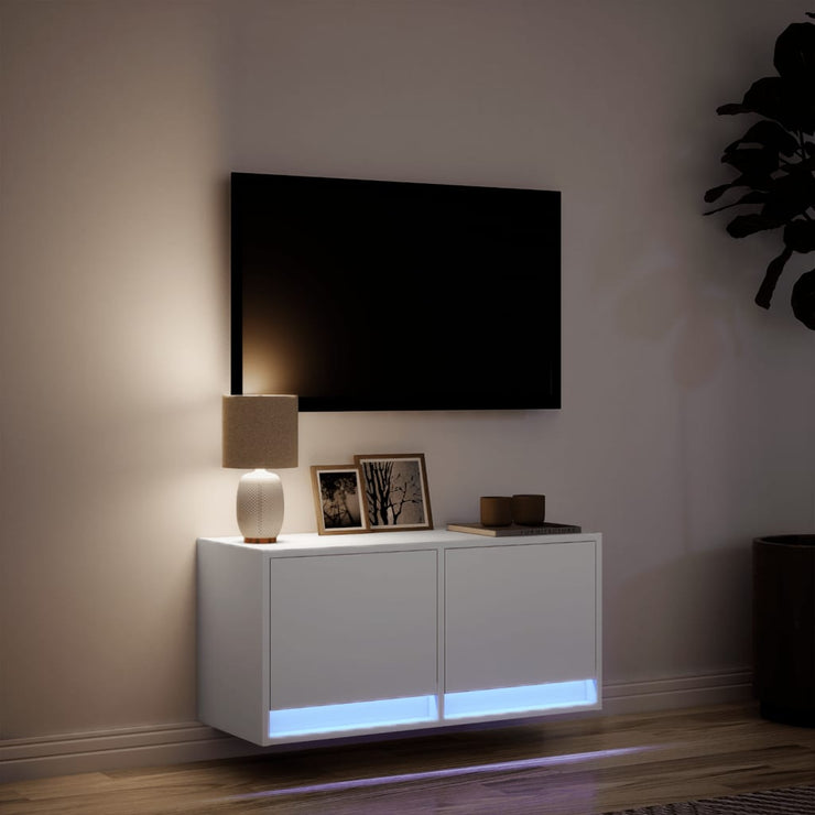 TV Wall Cabinet with LED Lights White 80x31x35 cm
