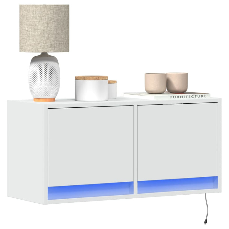 TV Wall Cabinet with LED Lights White 80x31x35 cm