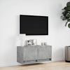 TV Wall Cabinet with LED Lights Concrete Grey 80x31x35 cm
