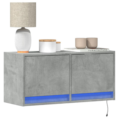 TV Wall Cabinet with LED Lights Concrete Grey 80x31x35 cm