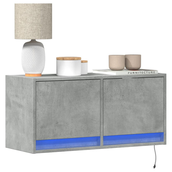 TV Wall Cabinet with LED Lights Concrete Grey 80x31x35 cm