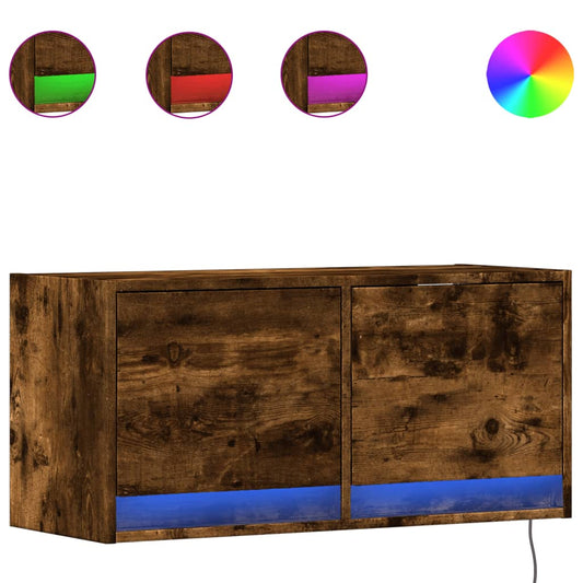 TV Wall Cabinet with LED Lights Smoked Oak 80x31x35 cm