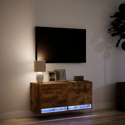 TV Wall Cabinet with LED Lights Smoked Oak 80x31x35 cm