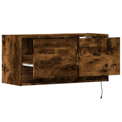 TV Wall Cabinet with LED Lights Smoked Oak 80x31x35 cm