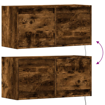 TV Wall Cabinet with LED Lights Smoked Oak 80x31x35 cm