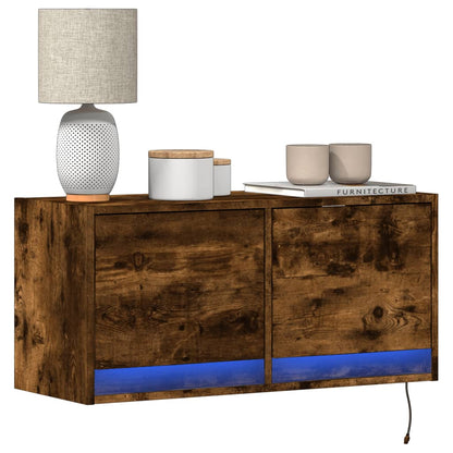 TV Wall Cabinet with LED Lights Smoked Oak 80x31x35 cm