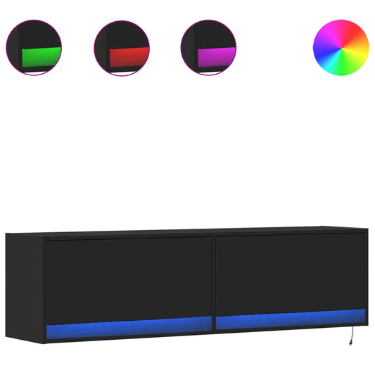 TV Wall Cabinet with LED Lights Black 140x31x38 cm