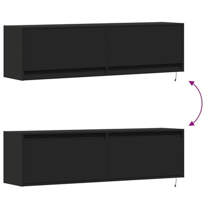 TV Wall Cabinet with LED Lights Black 140x31x38 cm