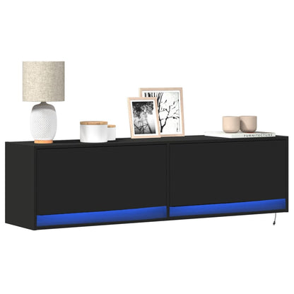 TV Wall Cabinet with LED Lights Black 140x31x38 cm