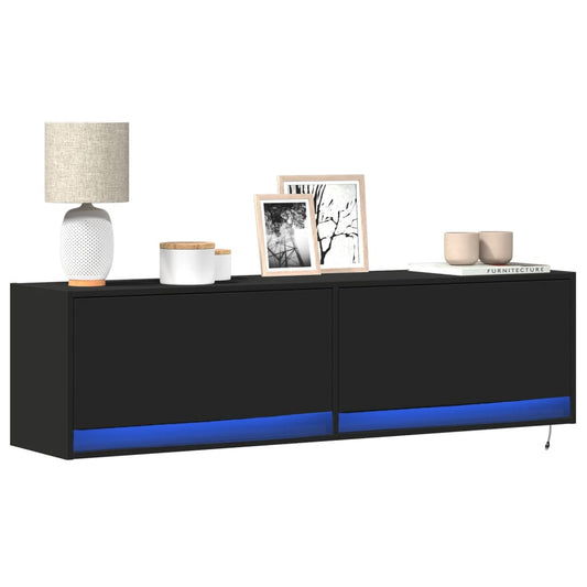 TV Wall Cabinet with LED Lights Black 140x31x38 cm