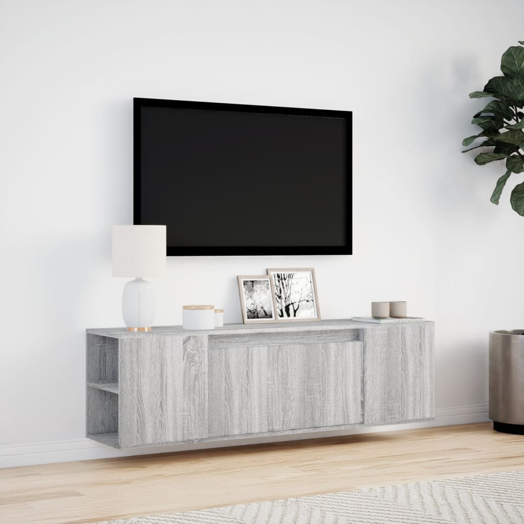 TV Wall Cabinet with LED Lights Grey Sonoma 135x31x39.5 cm
