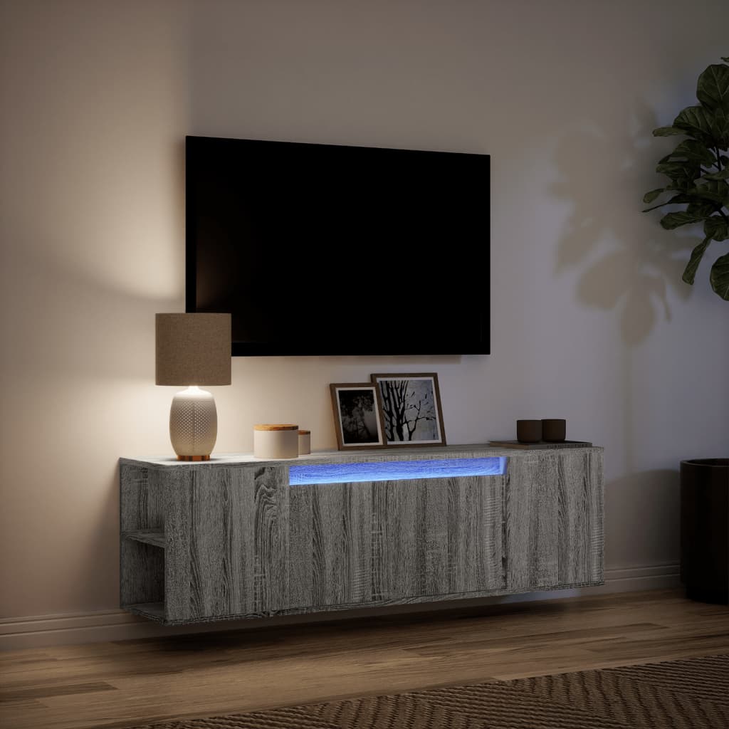 TV Wall Cabinet with LED Lights Grey Sonoma 135x31x39.5 cm