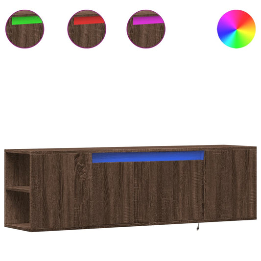 TV Wall Cabinet with LED Lights Brown Oak 135x31x39.5 cm