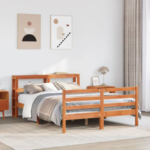 Bed Frame with Headboard Wax Brown 120x190 cm Small Double Solid Wood Pine