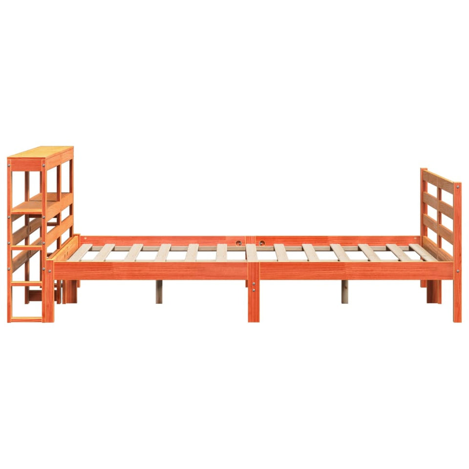 Bed Frame with Headboard Wax Brown 140x190 cm Solid Wood Pine