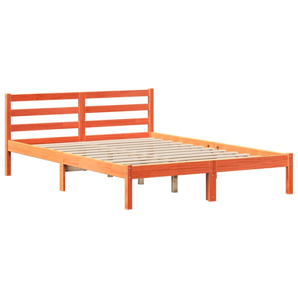 Bed Frame with Headboard Wax Brown 140x200 cm Solid Wood Pine