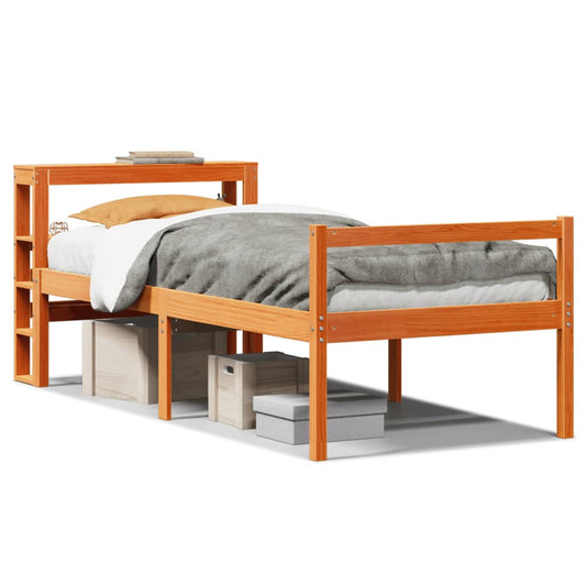 Bed Frame with Headboard without Mattress Wax Brown 75x190 cm