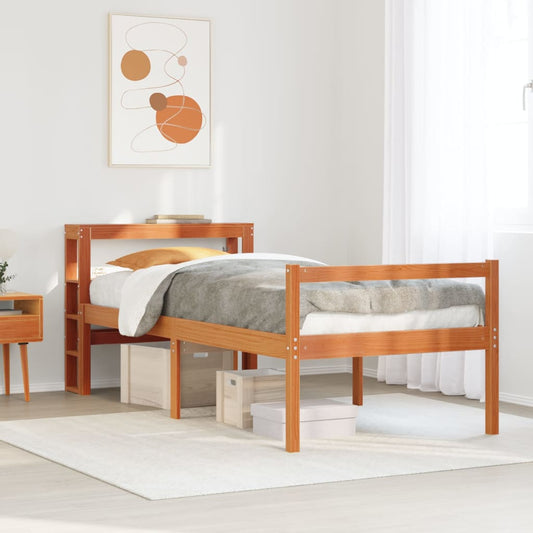 Bed Frame with Headboard without Mattress Wax Brown 75x190 cm