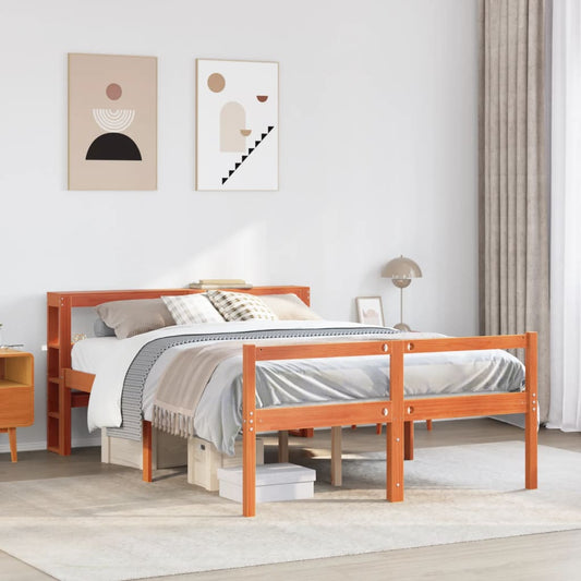 Bed Frame with Headboard without Mattress Wax Brown 135x190 cm