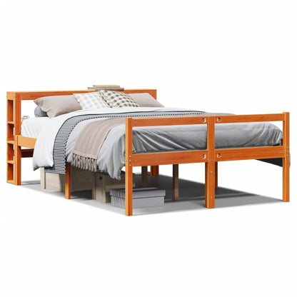 Bed Frame with Headboard without Mattress Wax Brown 140x190 cm