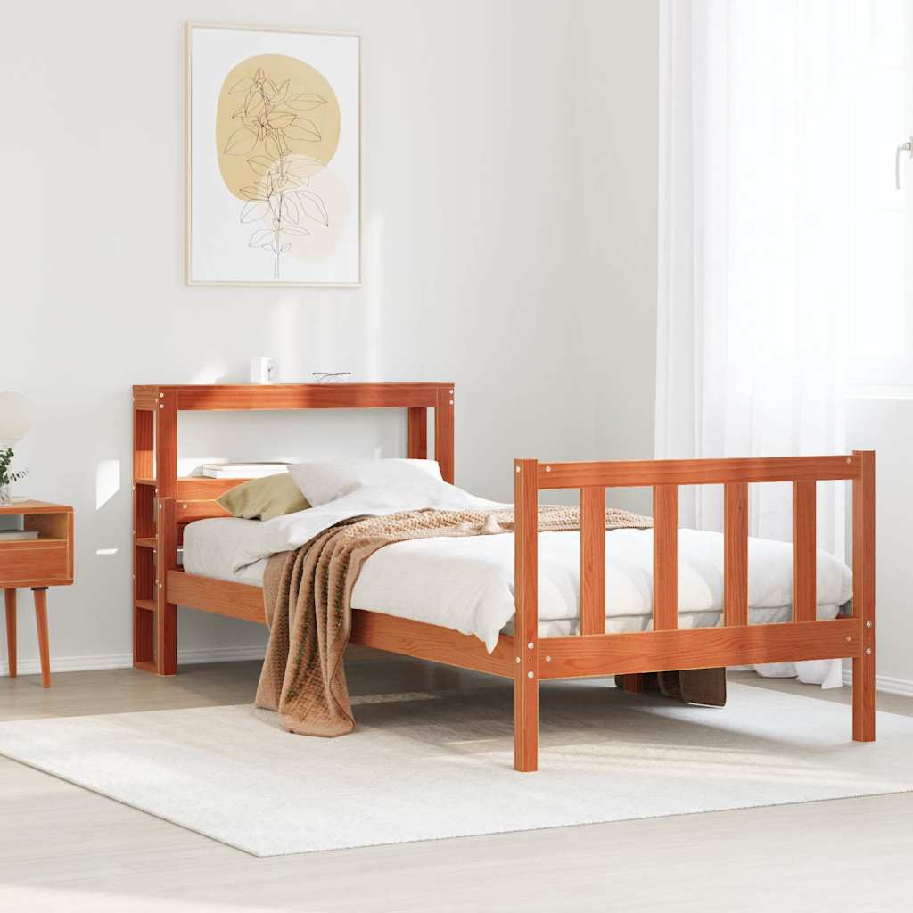 Bed Frame with Headboard without Mattress Wax Brown 75x190 cm Small Single