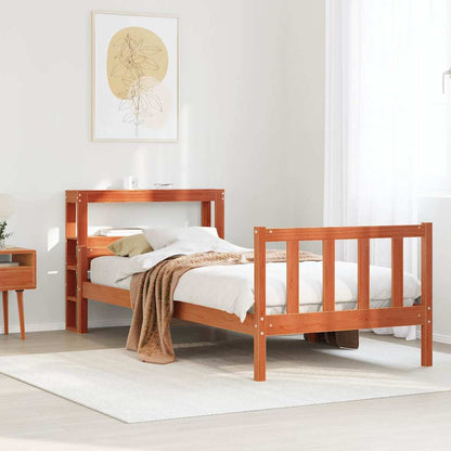 Bed Frame with Headboard without Mattress Wax Brown 75x190 cm Small Single