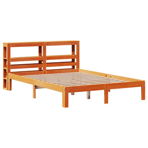 Bed Frame with Headboard Wax Brown 135x190 cm Double Solid Wood Pine