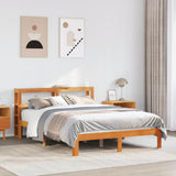 Bed Frame with Headboard Wax Brown 135x190 cm Double Solid Wood Pine