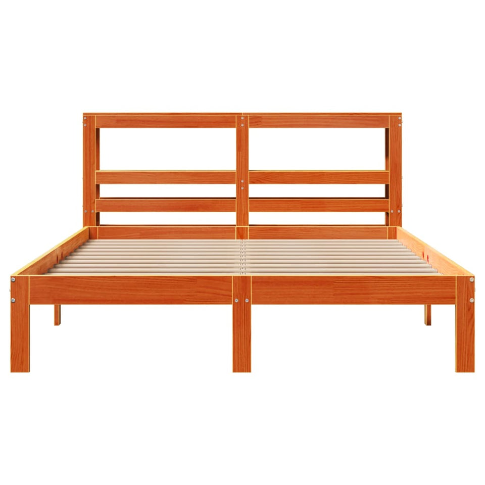 Bed Frame with Headboard Wax Brown 135x190 cm Double Solid Wood Pine