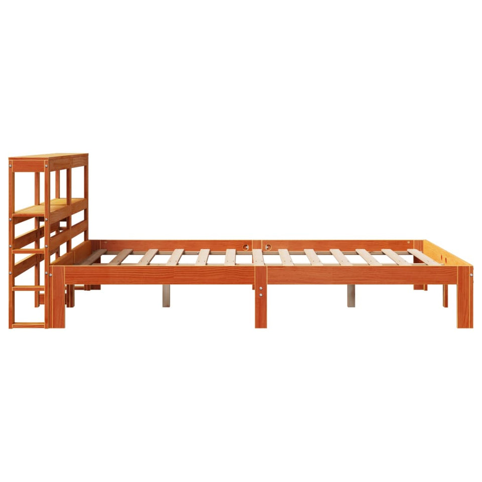 Bed Frame with Headboard Wax Brown 135x190 cm Double Solid Wood Pine