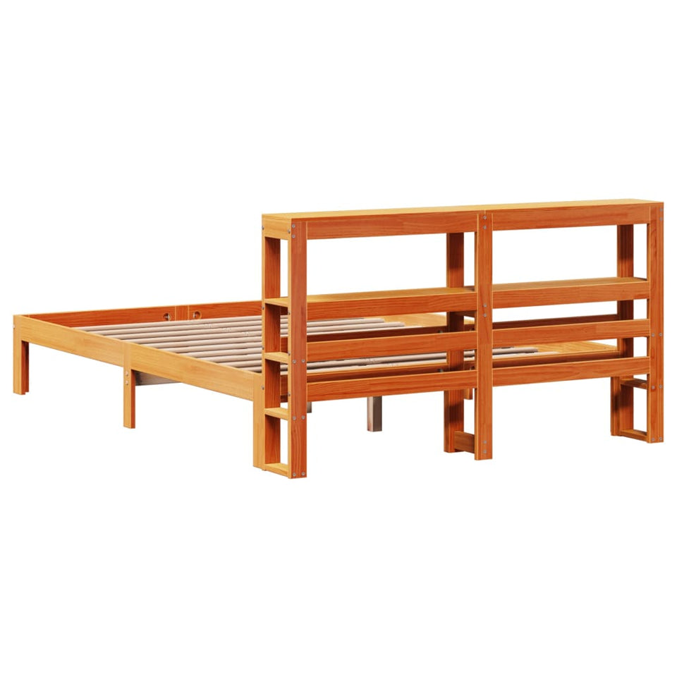 Bed Frame with Headboard Wax Brown 135x190 cm Double Solid Wood Pine