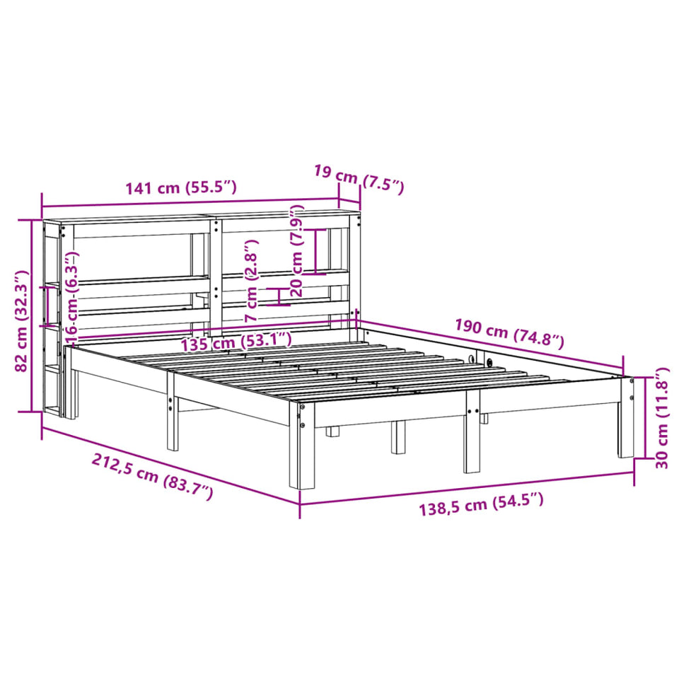 Bed Frame with Headboard Wax Brown 135x190 cm Double Solid Wood Pine