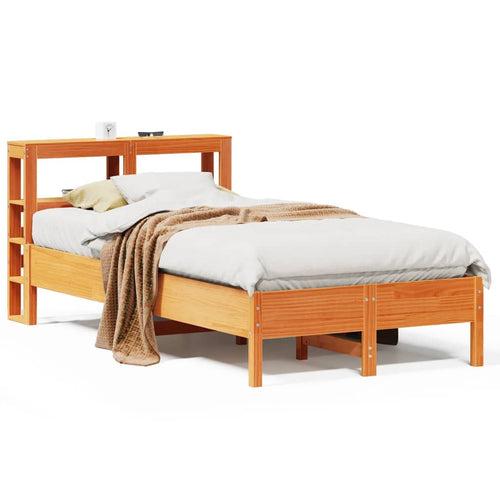 Bed Frame with Headboard Wax Brown 120x200 cm Solid Wood Pine