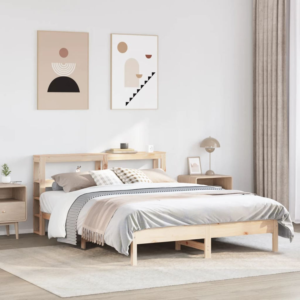 Bed Frame with Headboard 140x190 cm Solid Wood Pine