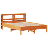 Bed Frame with Headboard Wax Brown 135x190 cm Double Solid Wood Pine