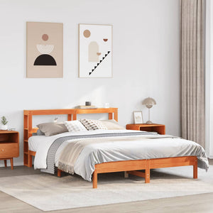 Bed Frame with Headboard Wax Brown 135x190 cm Double Solid Wood Pine